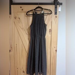 MICHAEL Michael Kors Black and White Striped Midi Dress
